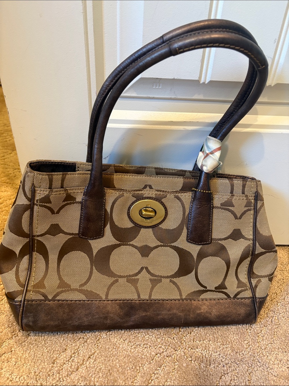 Designer-Style Brown Logo Canvas Tote Bag